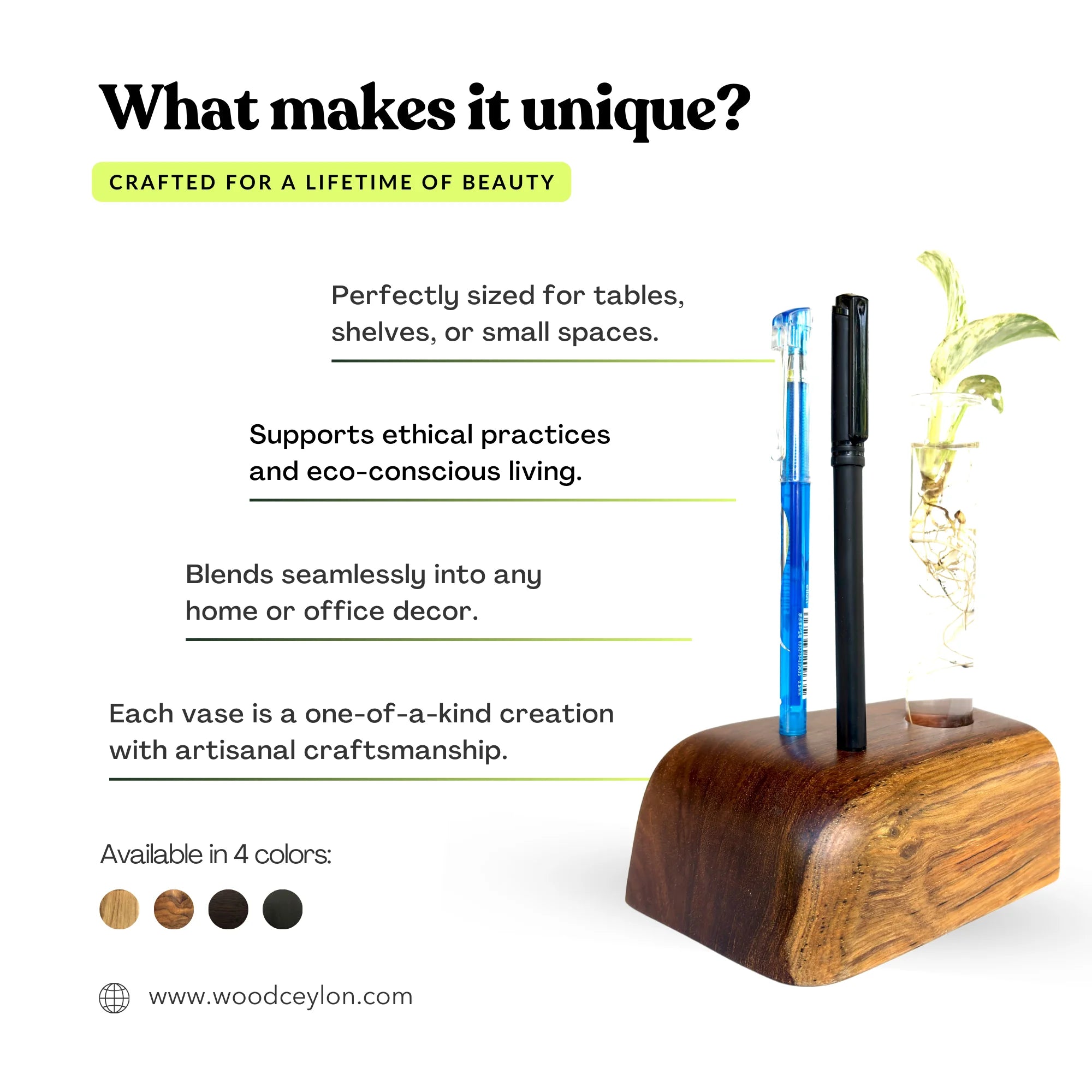 Wood Ceylon pen holder designed for small spaces with unique artisanal craftsmanship