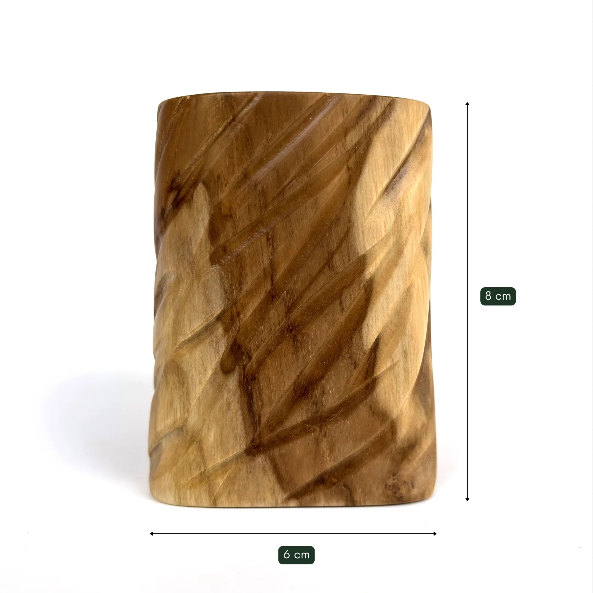 Wooden plant pot for succulents crafted from durable wood, measuring 8 cm in height and 6 cm in width