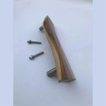 Wood Ceylon polished wooden Screen Door Handle with mounting screws on white background