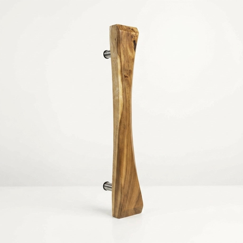 Elegant teak sliding door pull handle with stainless steel accents