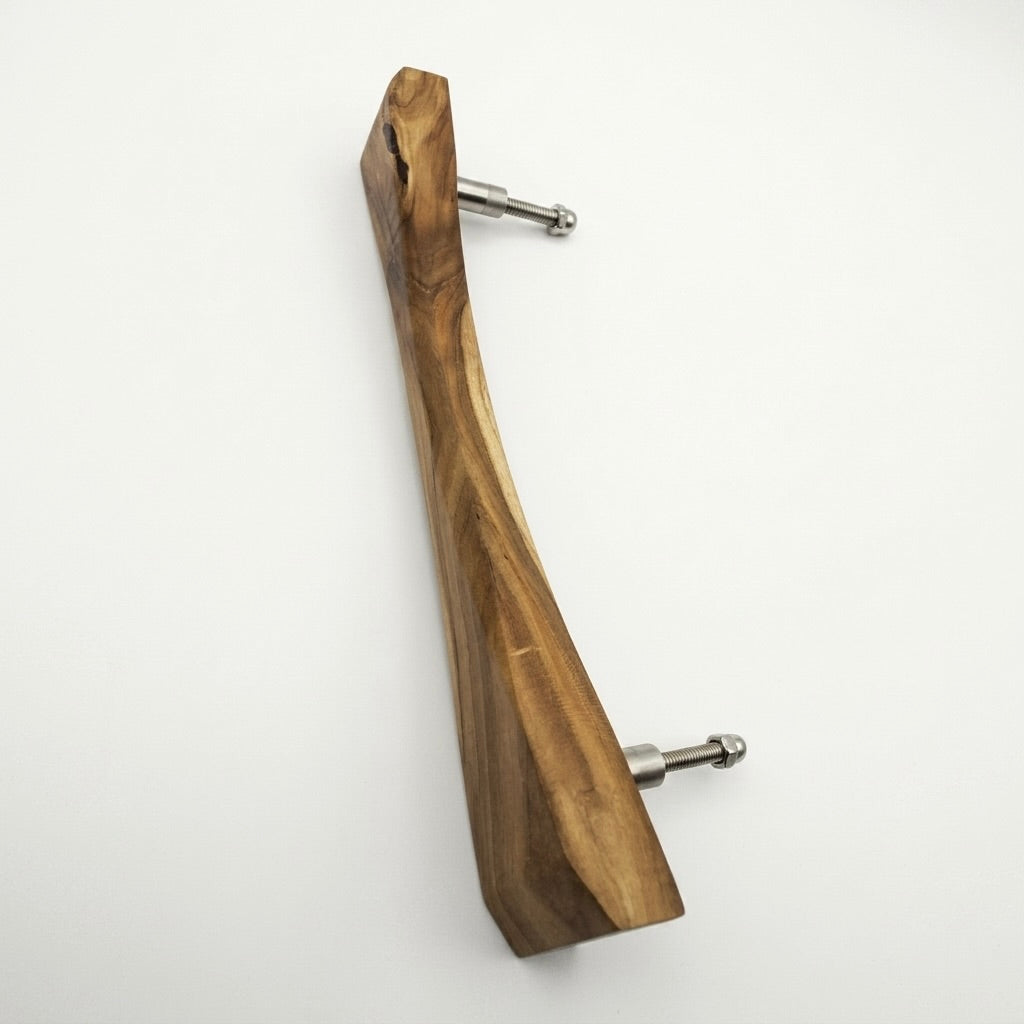 Teak sliding door pull handle with a sleek design