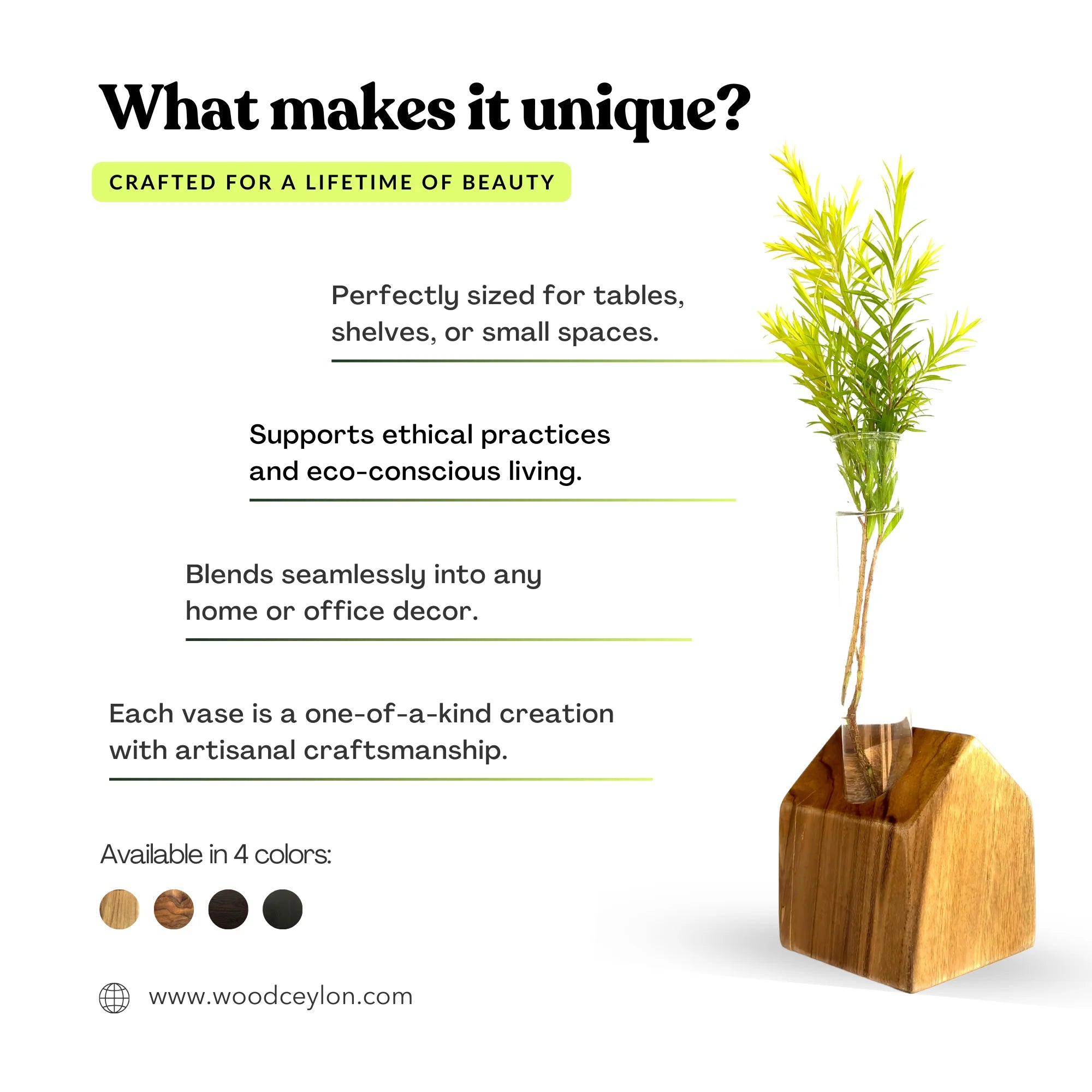 Unique wooden test tube vase in a modern design, perfect for small spaces and eco-friendly decor