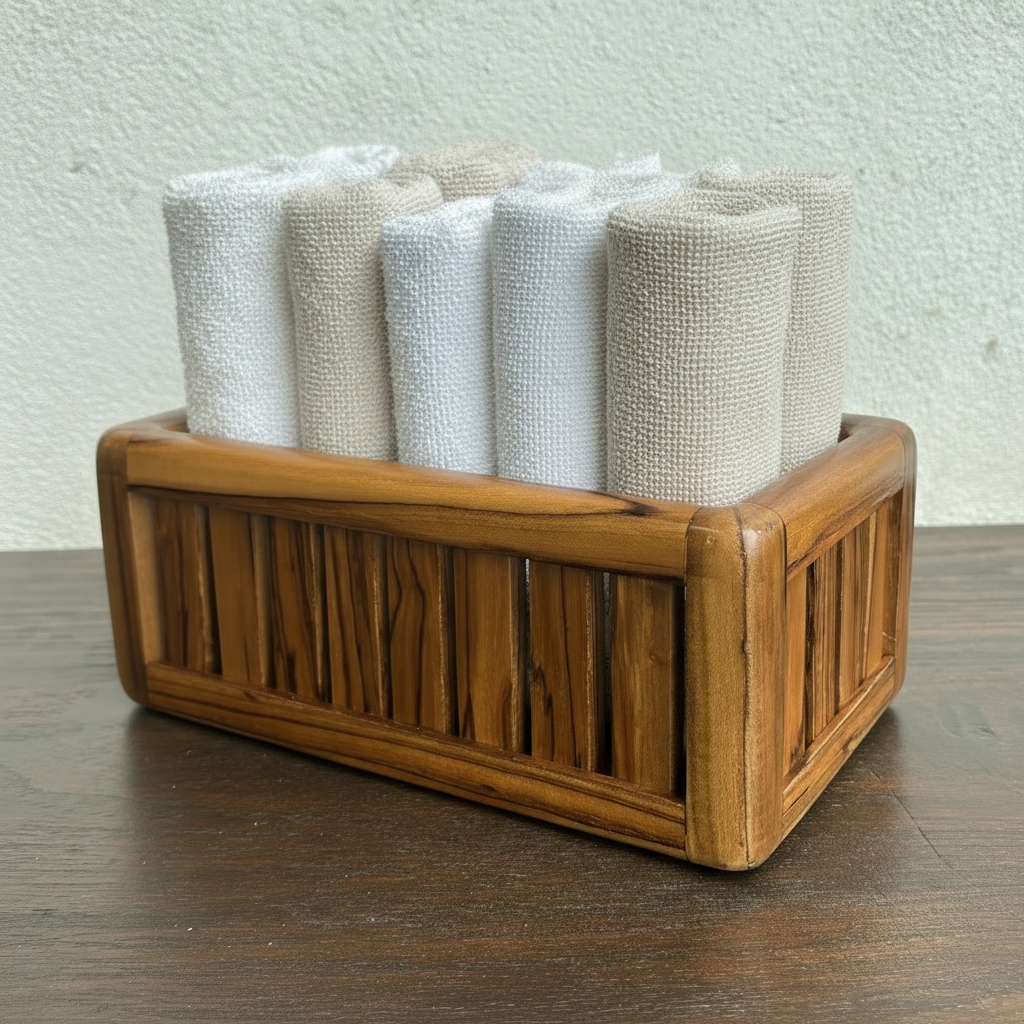 Teakwood Towel Box Storage - Handcrafted Serving Towel Holder