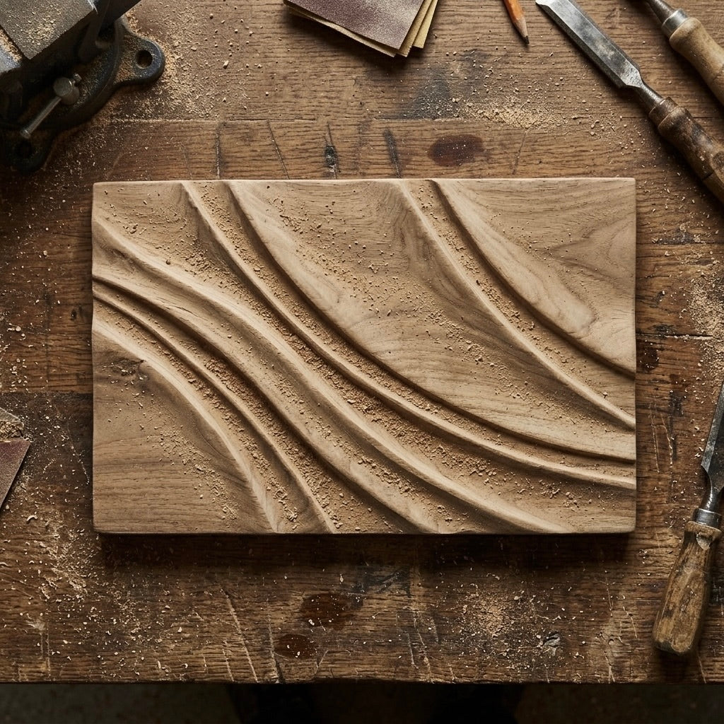 Teak wooden wall art with wavy texture design for home decor